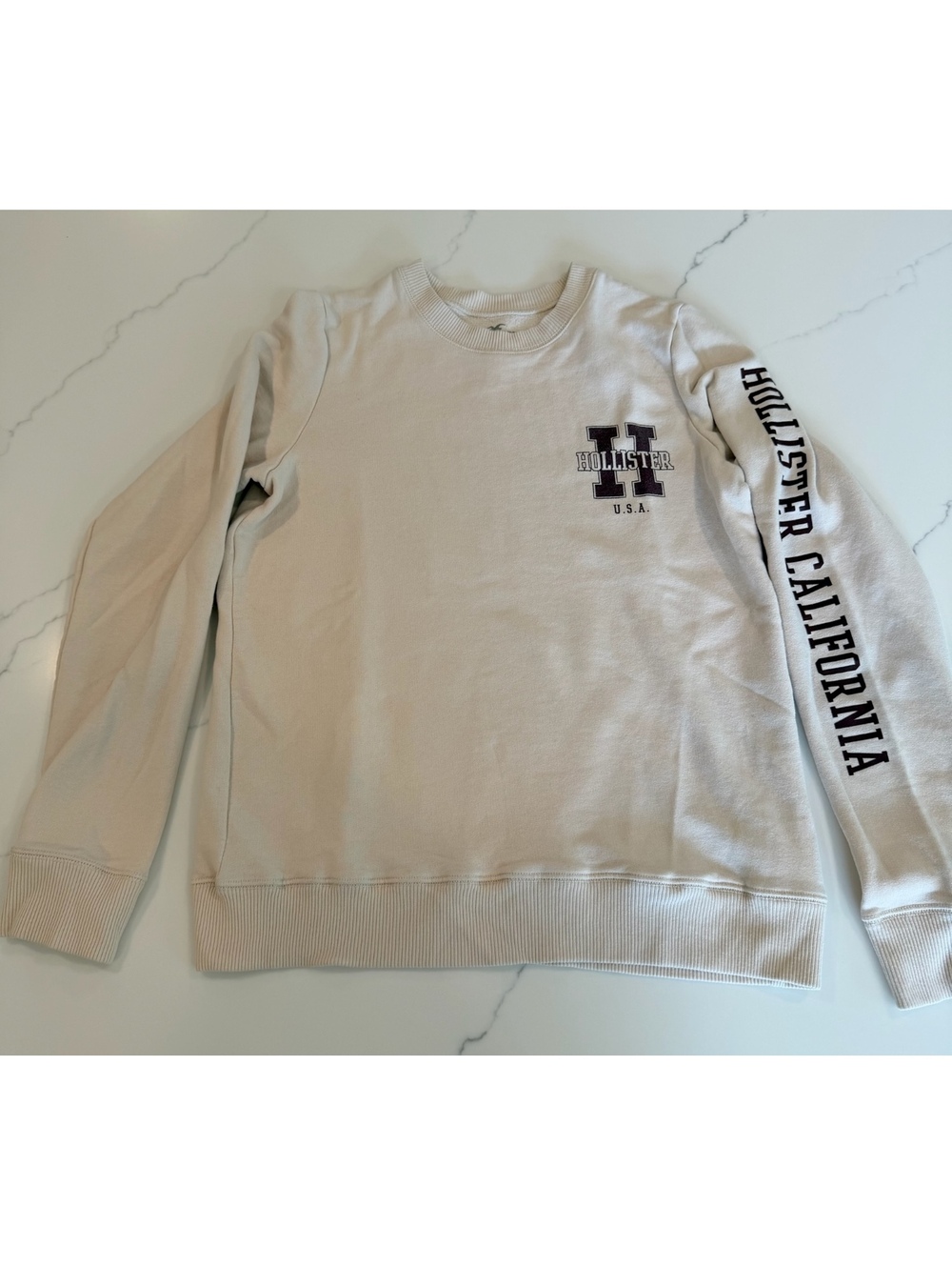 Hollister Fleece Crewneck Sweatshirt Beige Size Small